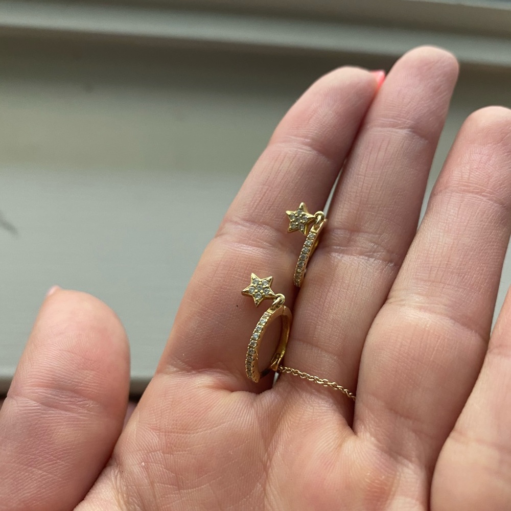 Gold plated sterling silver star mini hoops